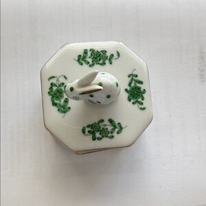 Herend White Porcelain Bunny Box with Green Floral Motif